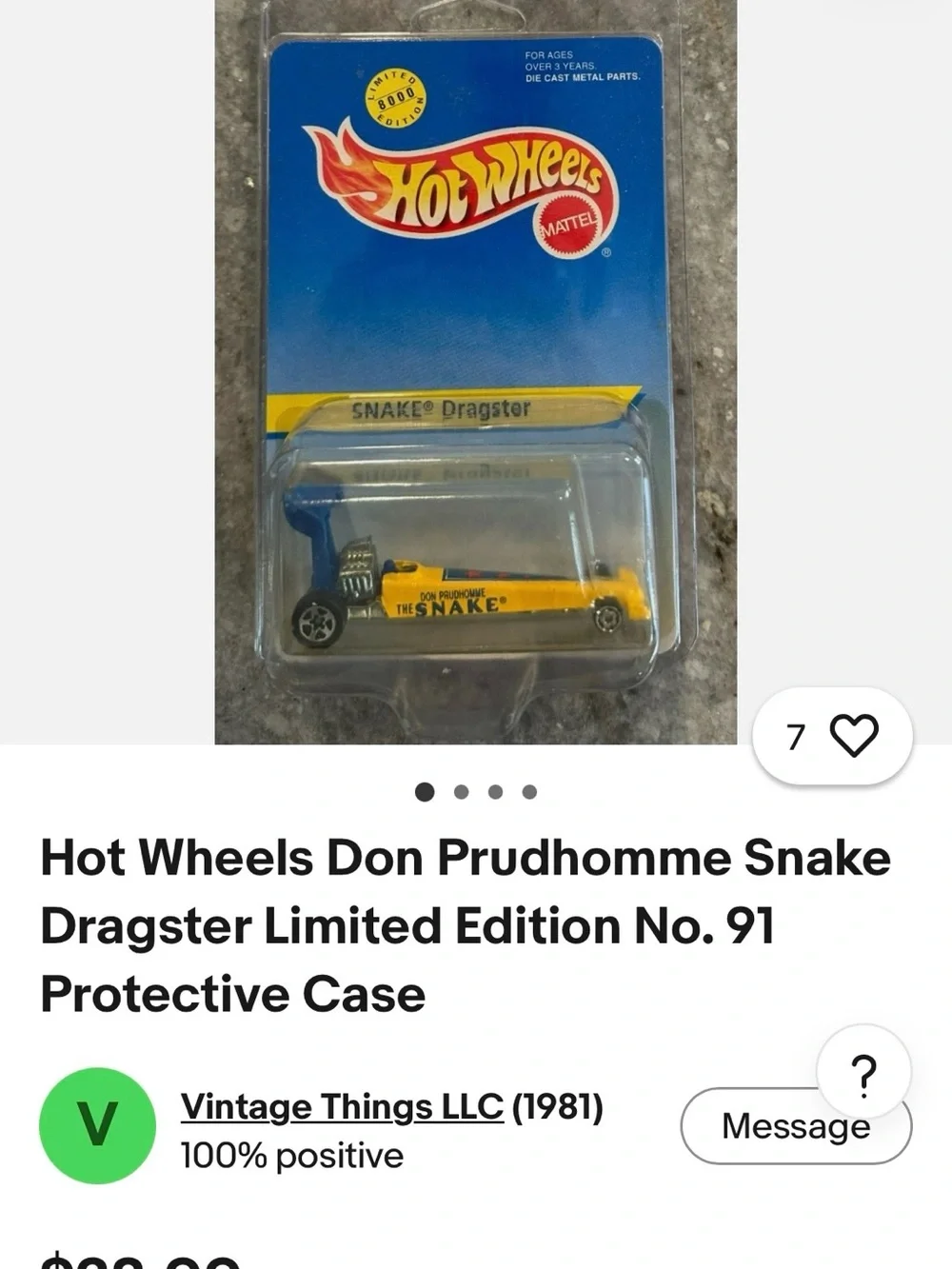 Hot Wheels Don Prudhomme 'Snake' Dragster Toy - Yellow
